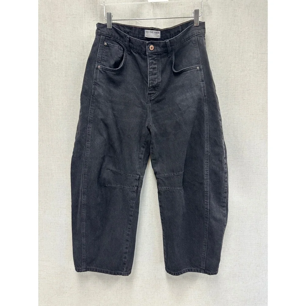 Free People We The Free Good Luck Barrel Jeans in Soundwave Washed Black Size 29